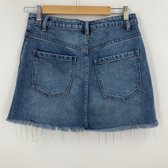 Free People Zip It Up Frayed Hem Denim Mini Skirt Sz 27 - Picture 3 of 11